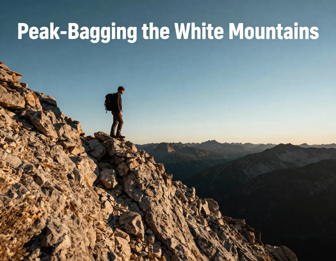 Hiker silhouette rocky ridgeline golden hour white mountains panorama