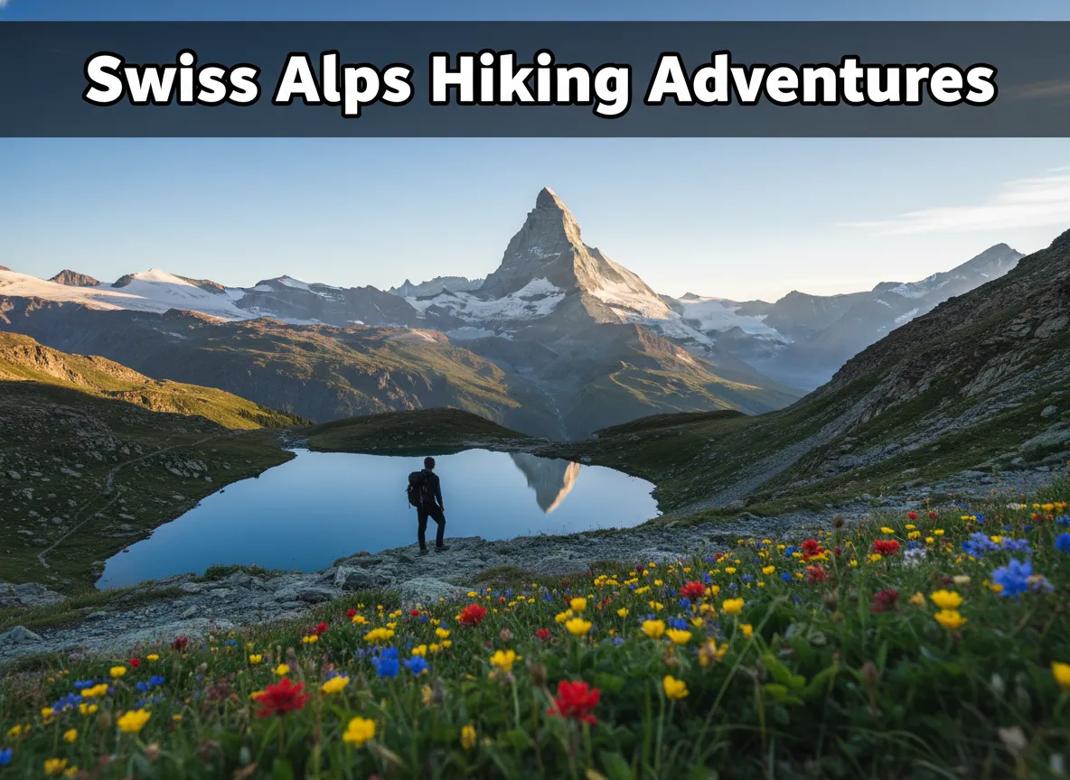 Matterhorn reflection alpine lake hiker silhouette morning trail