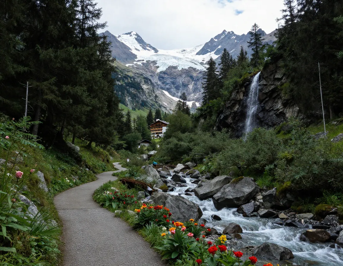 Edelweiss trift trail forest valley waterfalls glacier