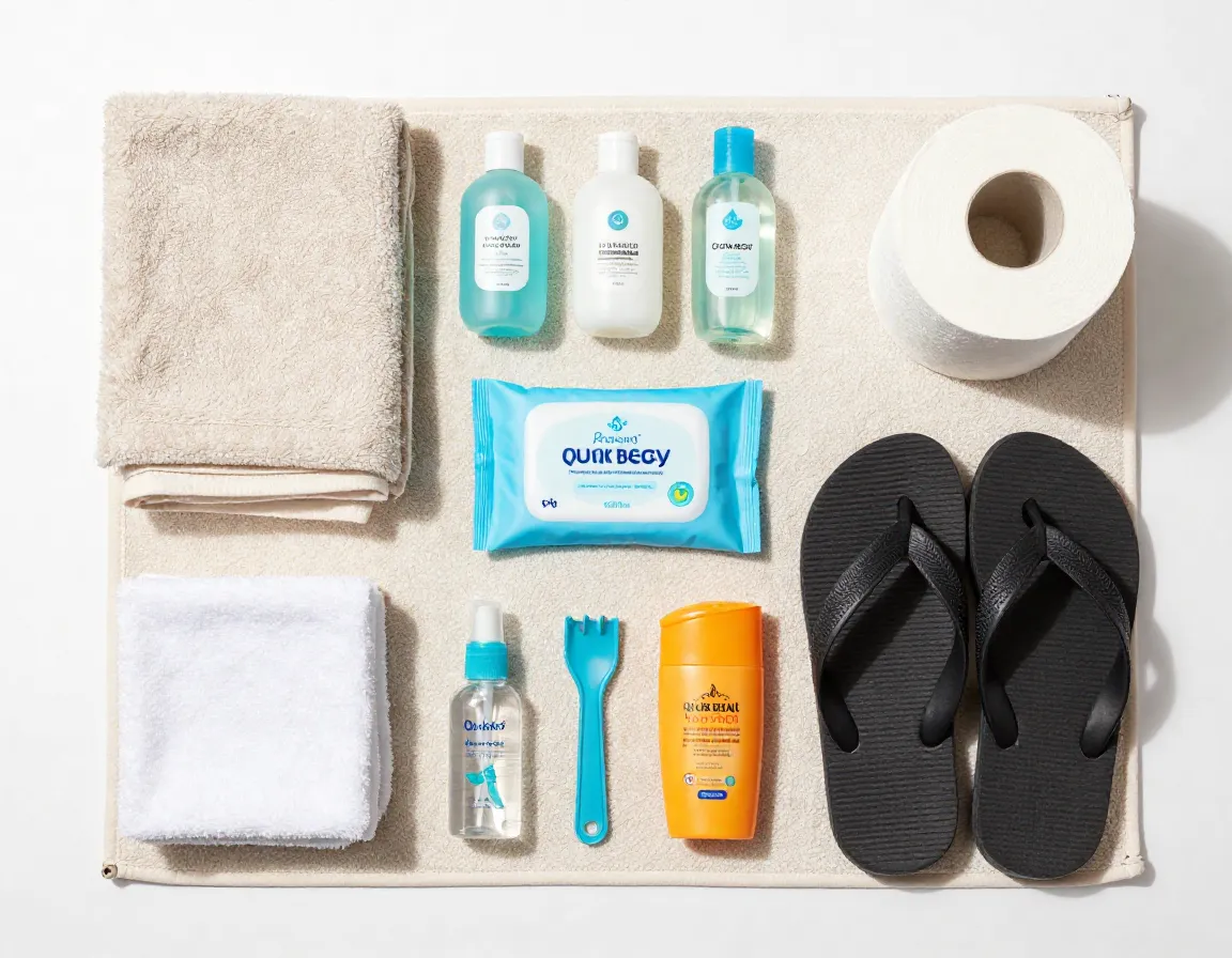 Backpacking hygiene kit earplugs towel soap sunscreen wipes