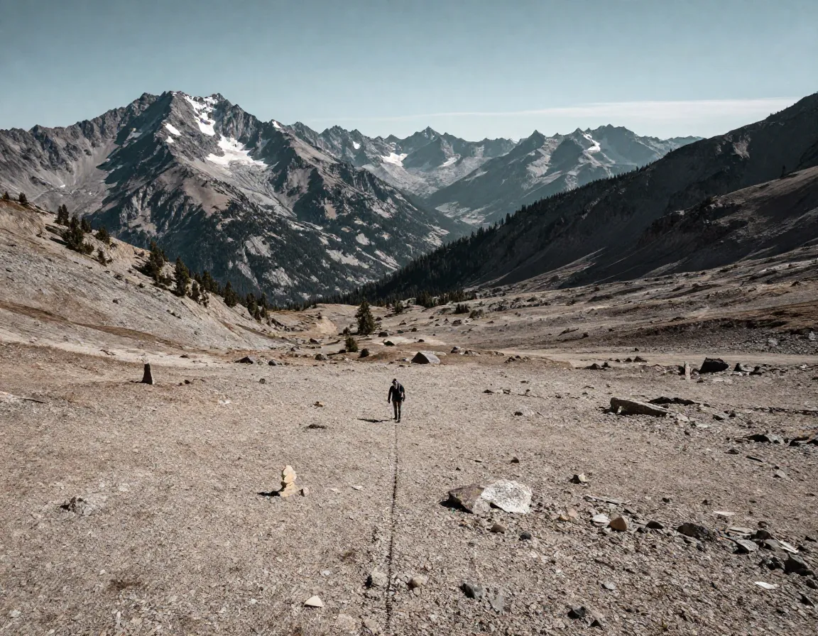Presidential traverse hiker above treeline vast alpine terrain
