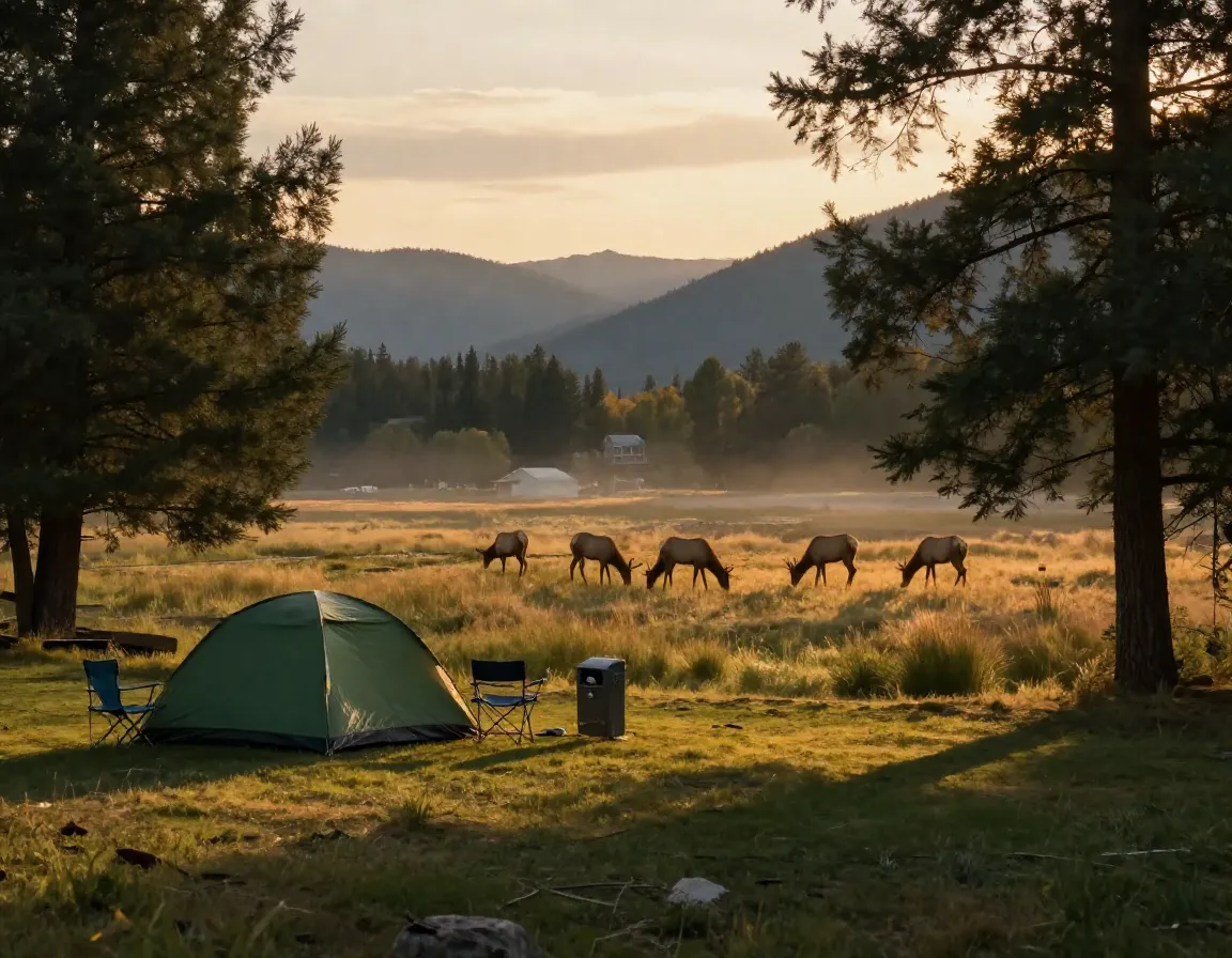 Cataloochee secluded valley campground with elk herd dusk