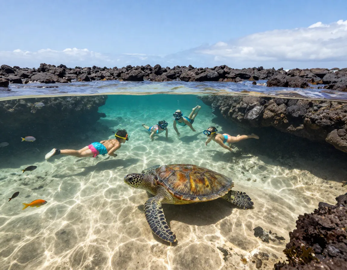 Kahaluu beach park shallow calm water family snorkeling