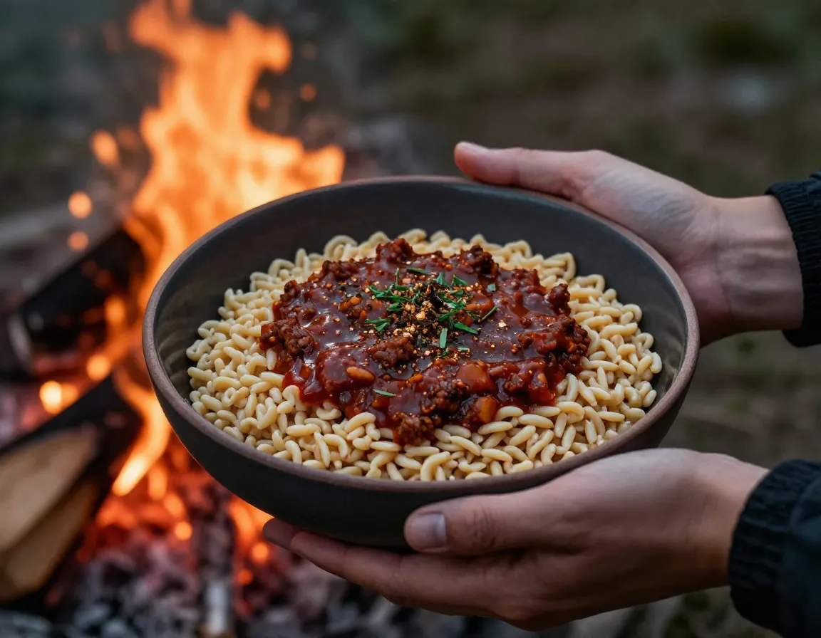 Firepot vegan orzo bolognese with rich sauce and spices