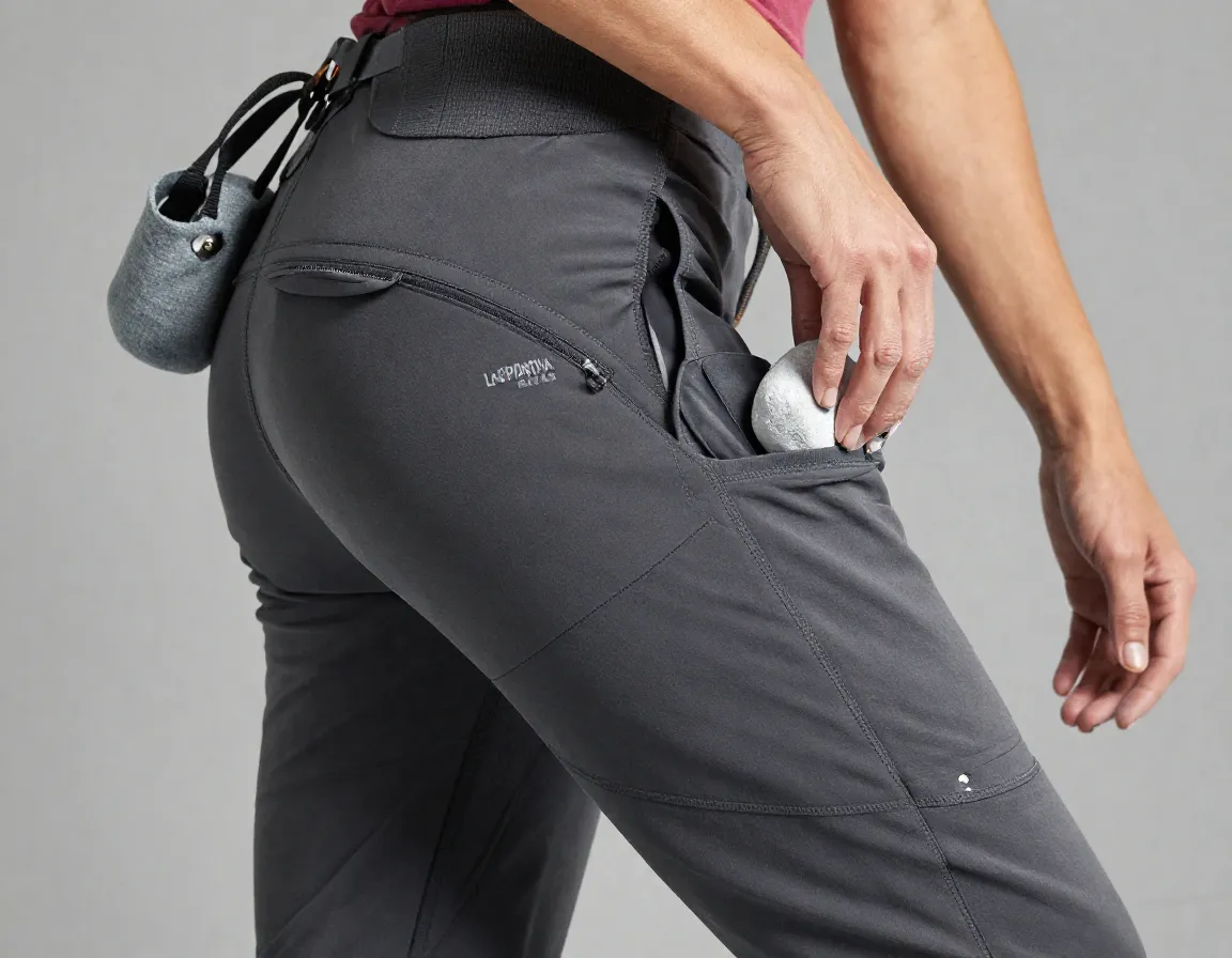 La sportiva mantra pants with articulated knees and large chalk pocket