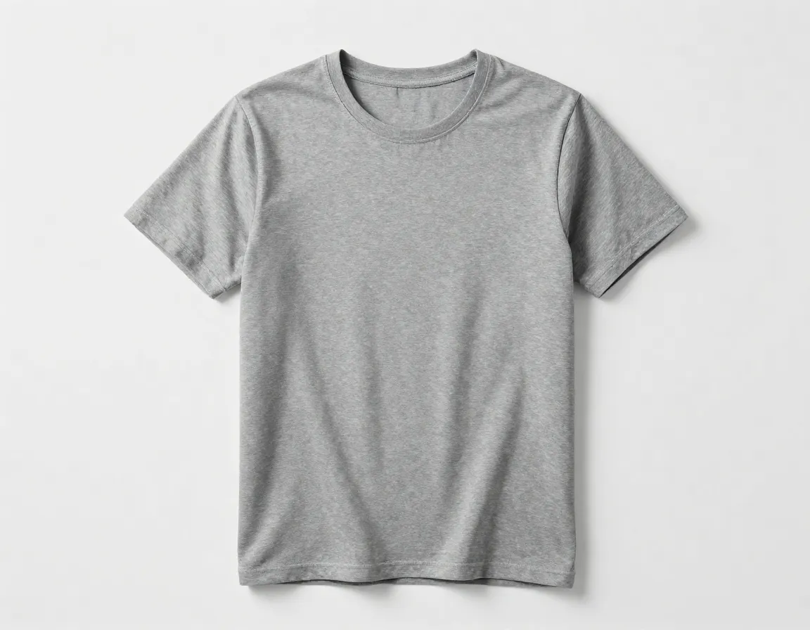 Gray polyester crew neck base layer on mannequin flat lay