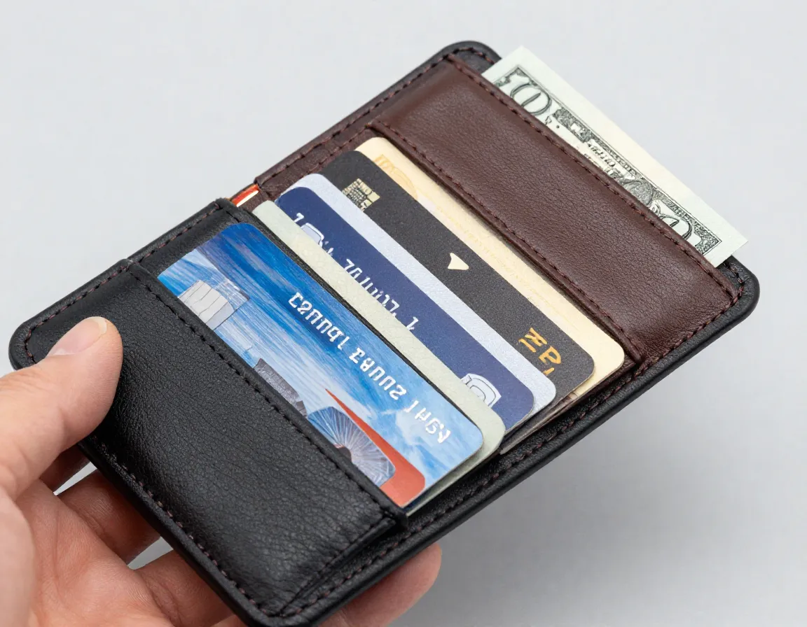 A slim rfid blocking travel wallet with cards cash and passport