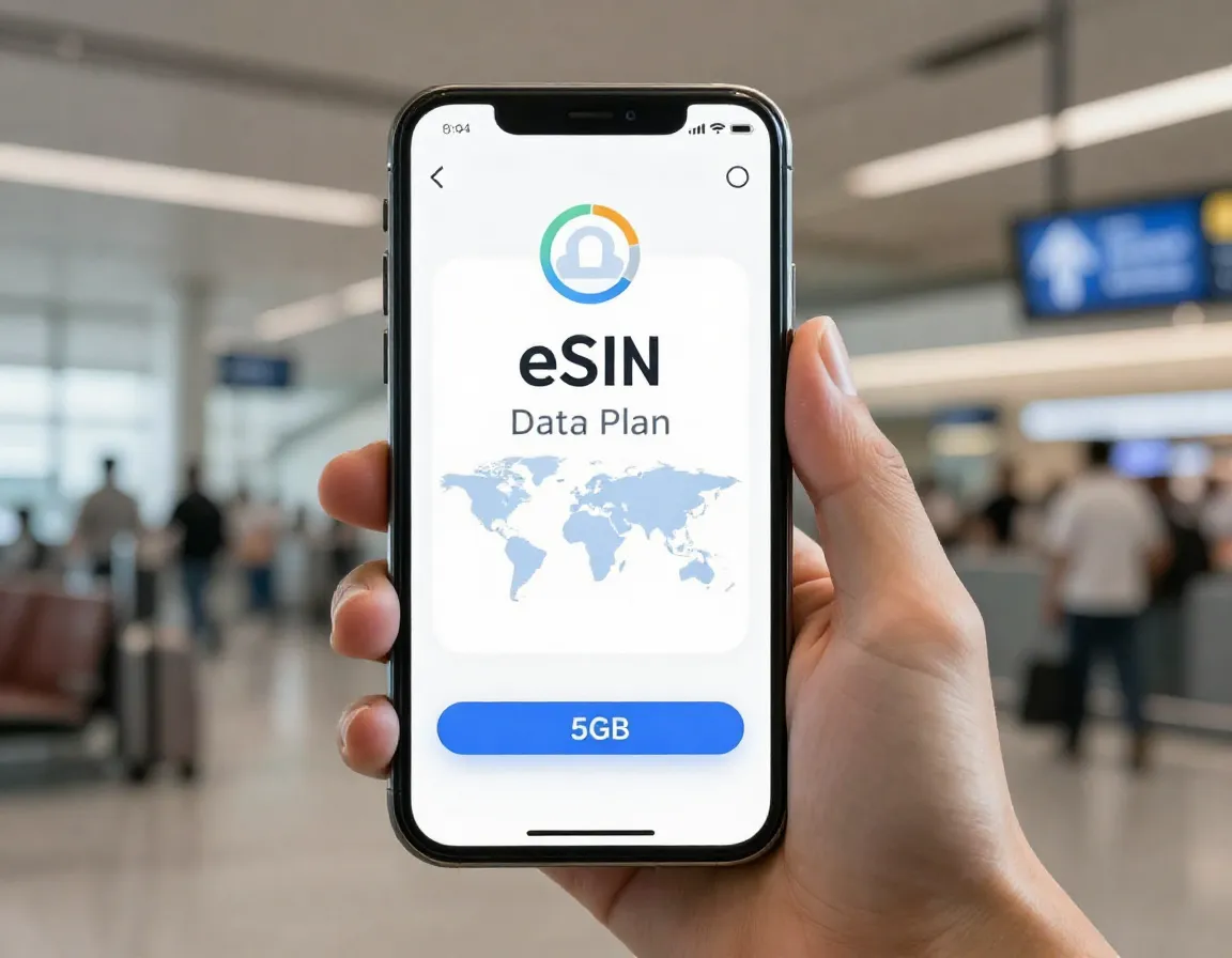 A smartphone displaying an active esim data plan for international travel