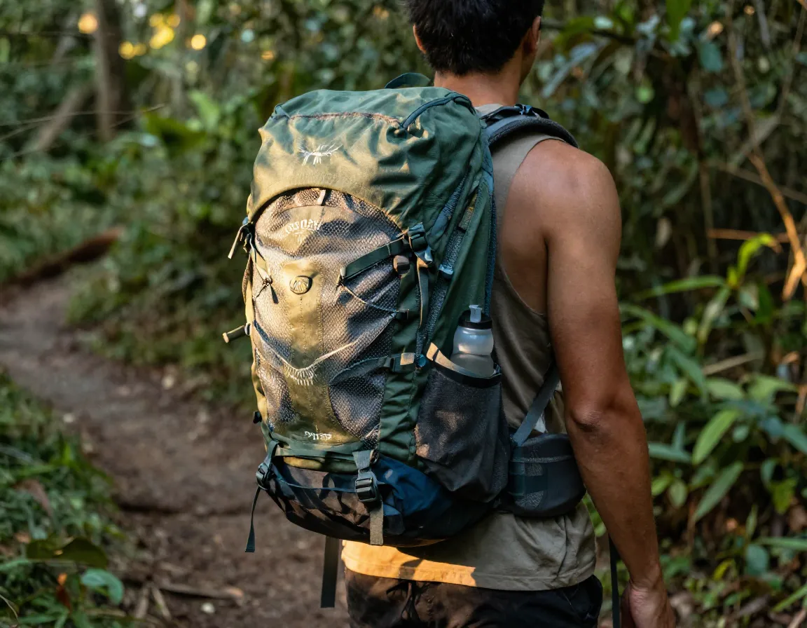 Osprey daylite plus pack on back with mesh ventilation visible