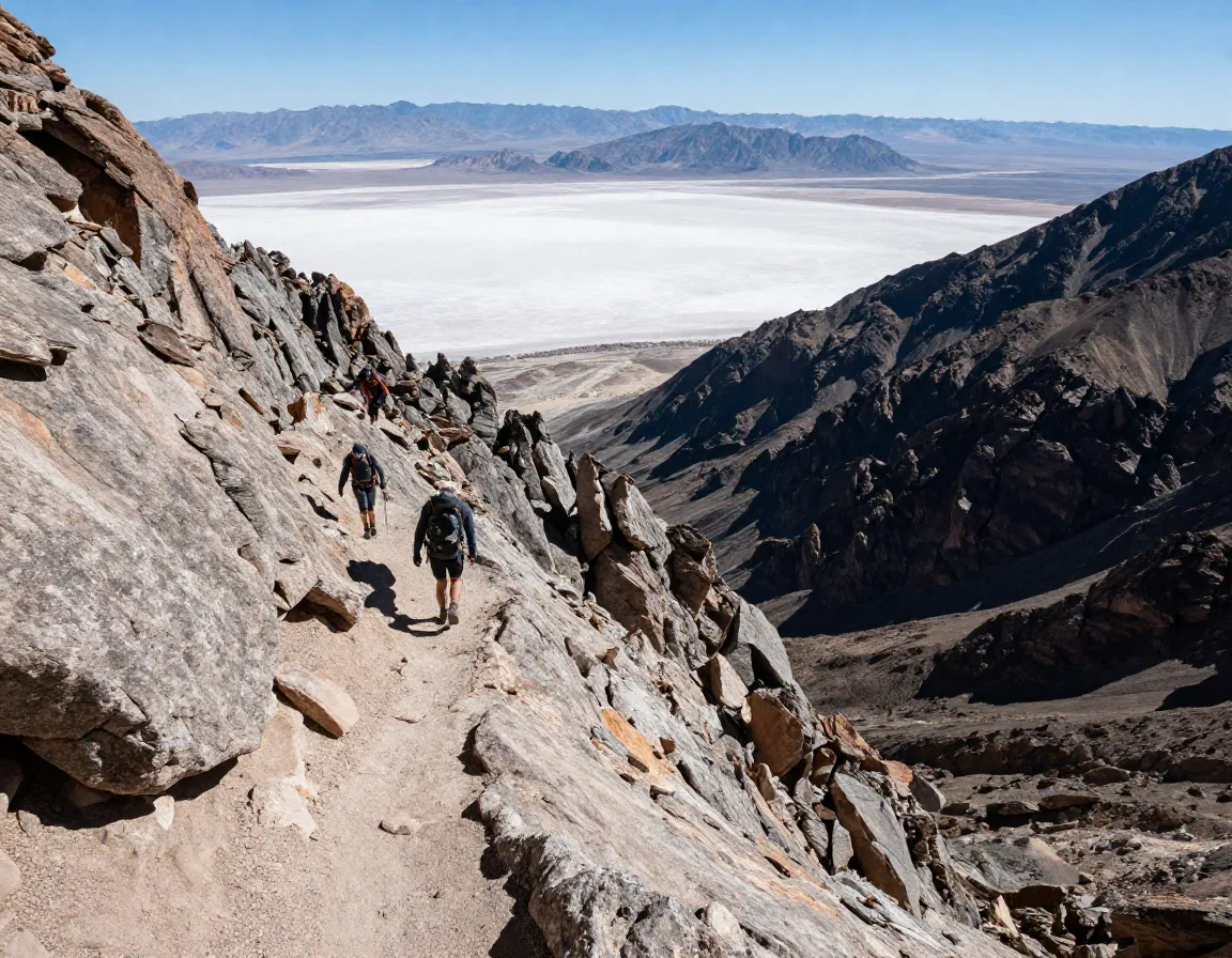 Hunter peak exposed ridgeline hiker dramatic drop offs salt flats
