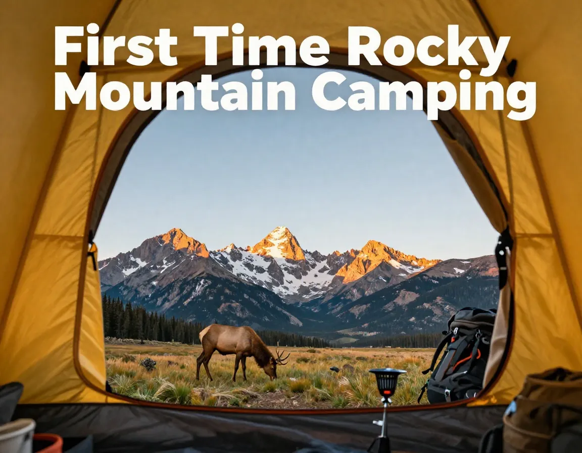 Tent door view snowy peaks elk grazing golden hour rmnp