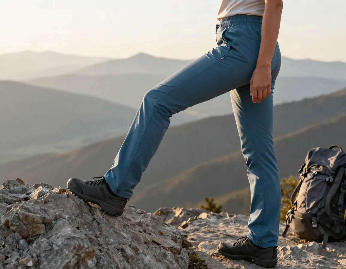 Black diamond alpine light pants woman stretching rocky overlook