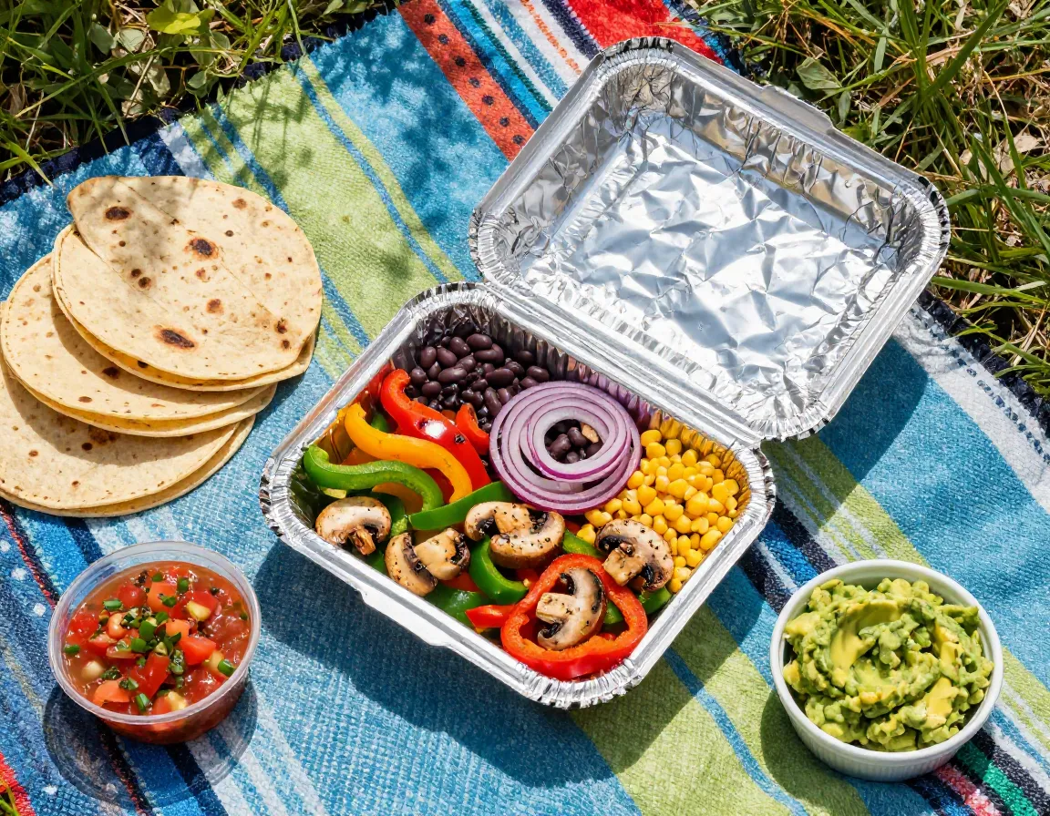 Vegetarian fajita bell pepper mushroom bean corn foil packet