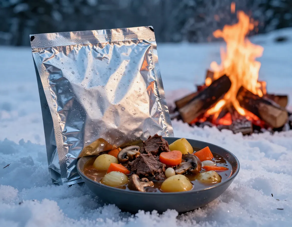 Beef mushroom carrot potato stew foil packet winter camping