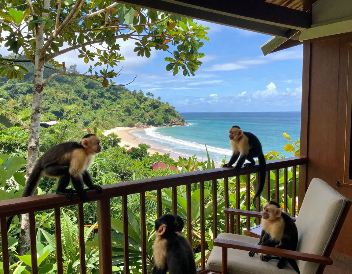 Tulemar bungalows balcony capuchin monkeys manuel antonio beach view