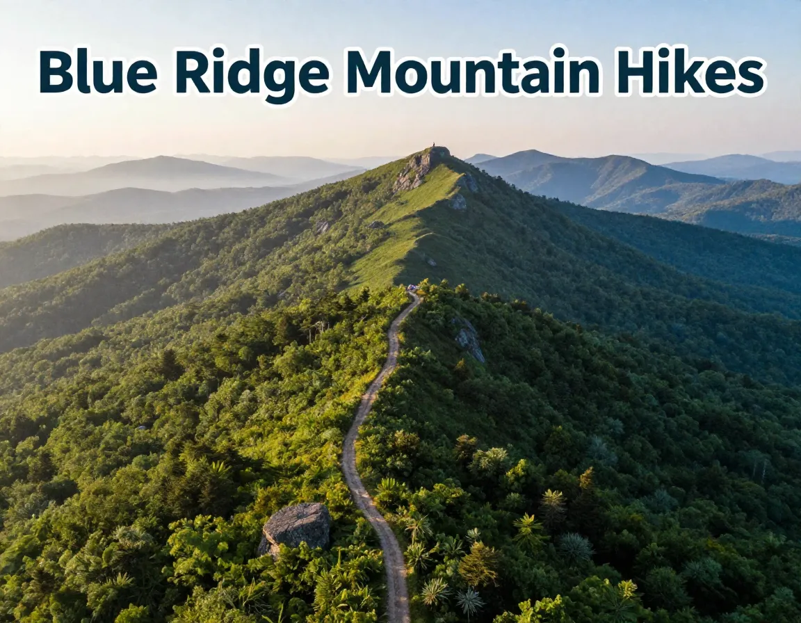 Aerial blue ridge mountain hiking trail panoramic view