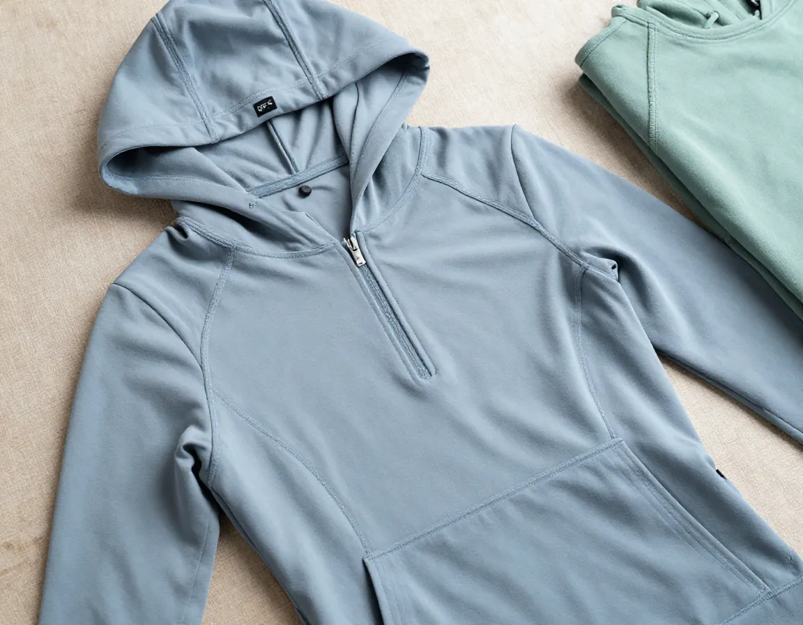 Slim fit sun hoodie with thumbholes dusty rose sage slate blue