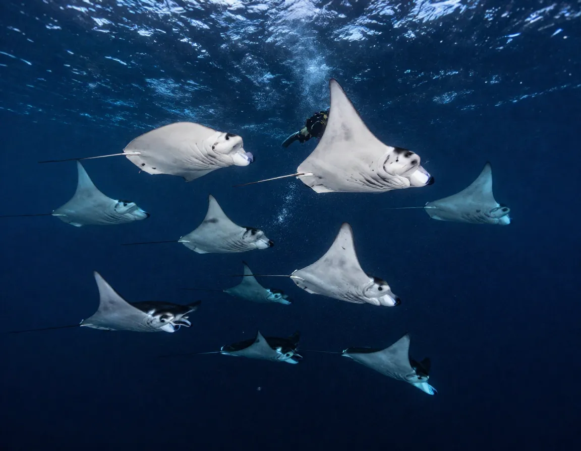 Manta heaven makako bay many mantas barrel rolling in plankton clouds