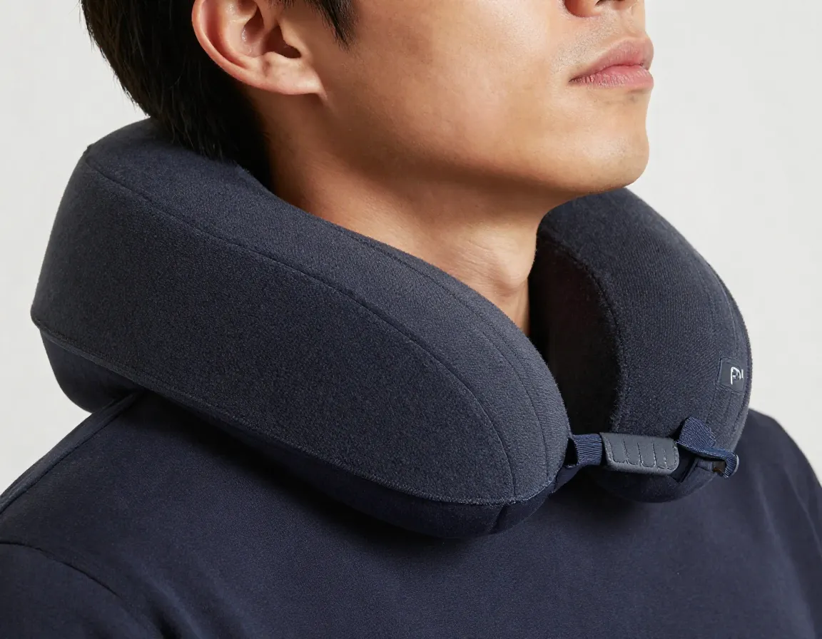 Trtl travel pillow internal ribbed support wrapped around neck