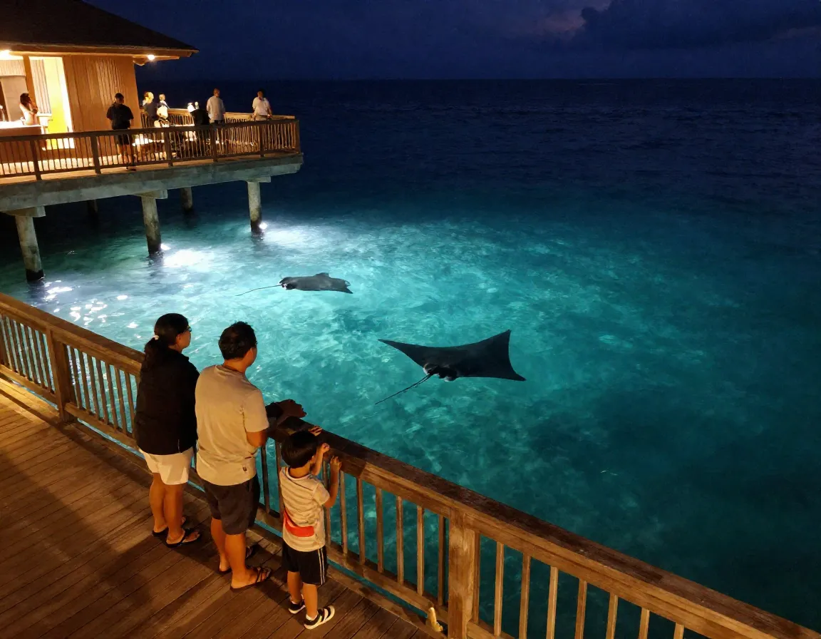 Outrigger kona resort shore platform viewing mantas from above