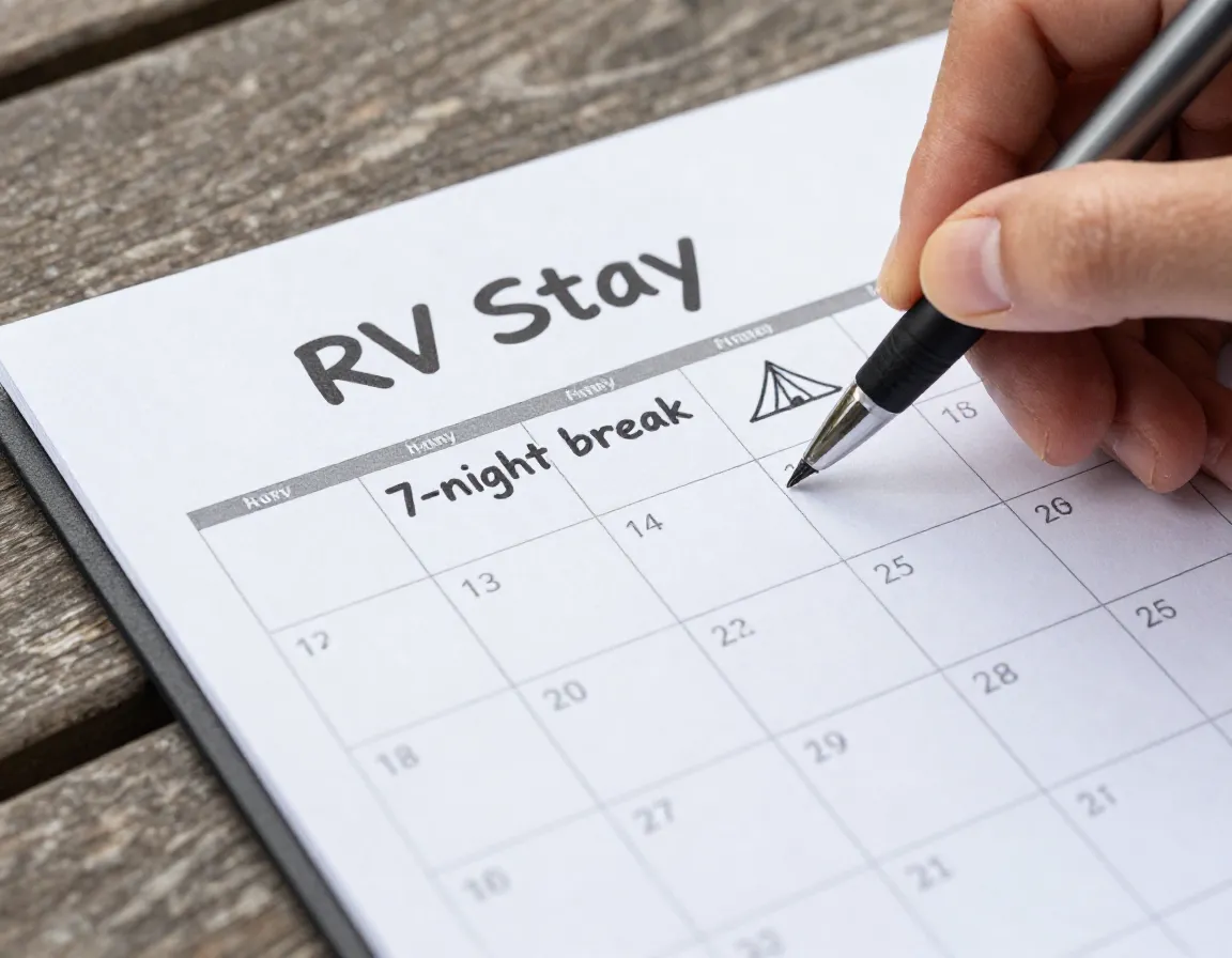 Camper marking calendar for extended fourteen night rv stay