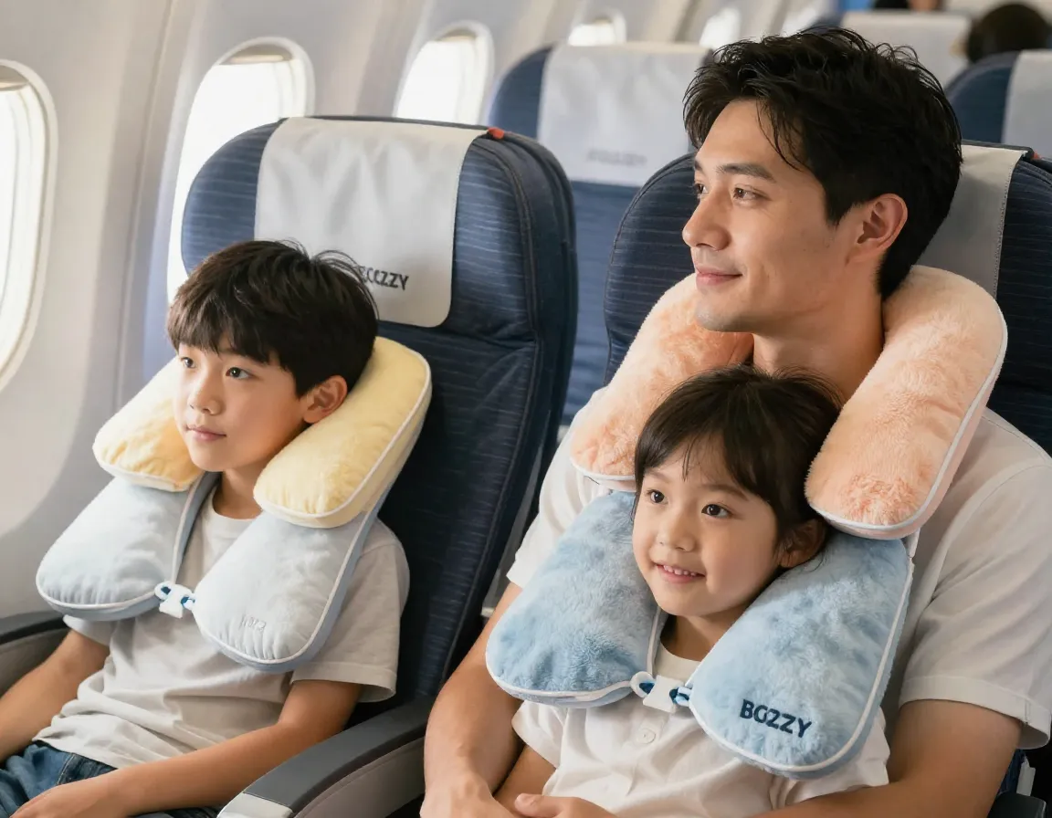 Bcozzy kids travel pillow adjusted for child on family flight