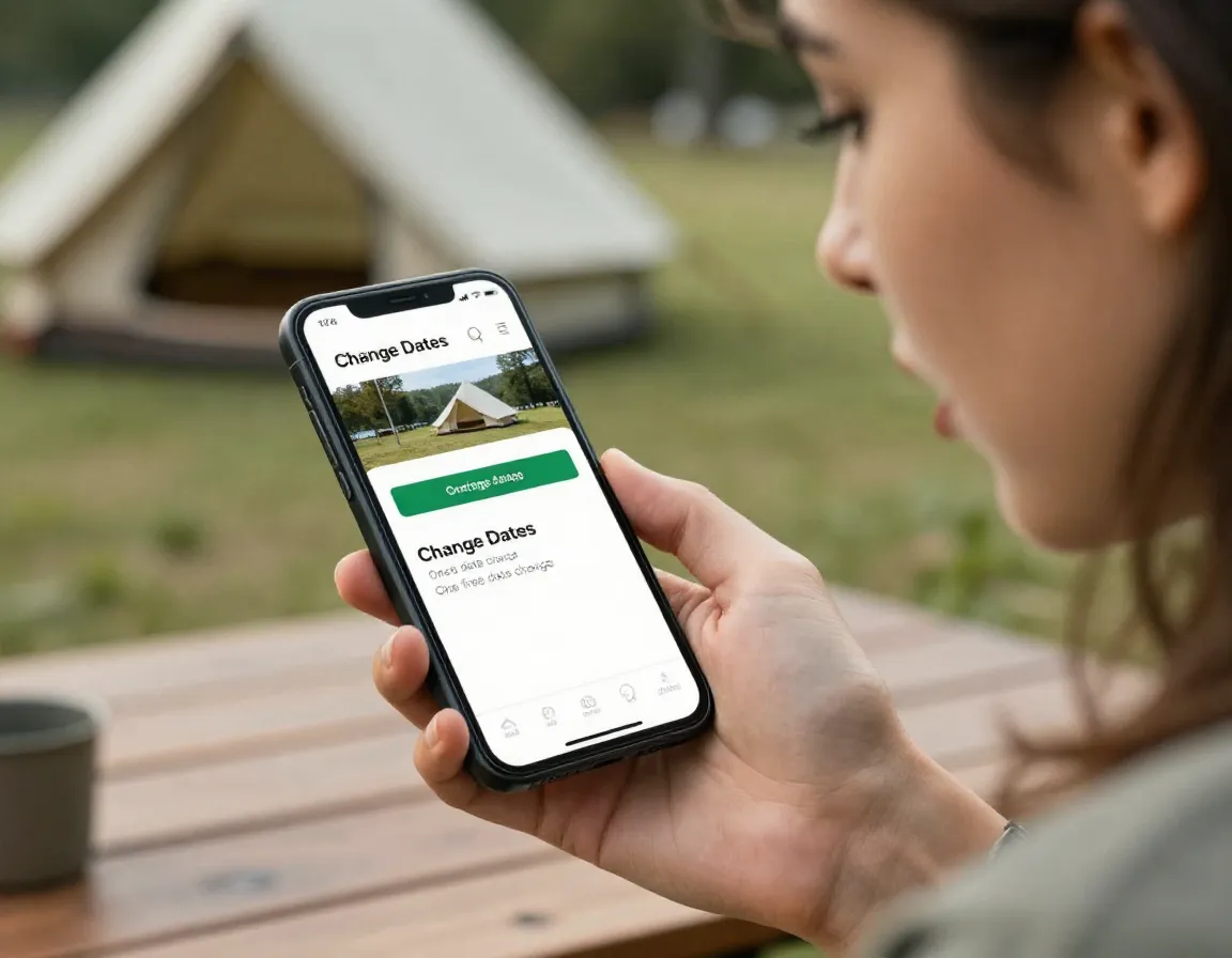 Person on phone changing campground booking date flexible policy