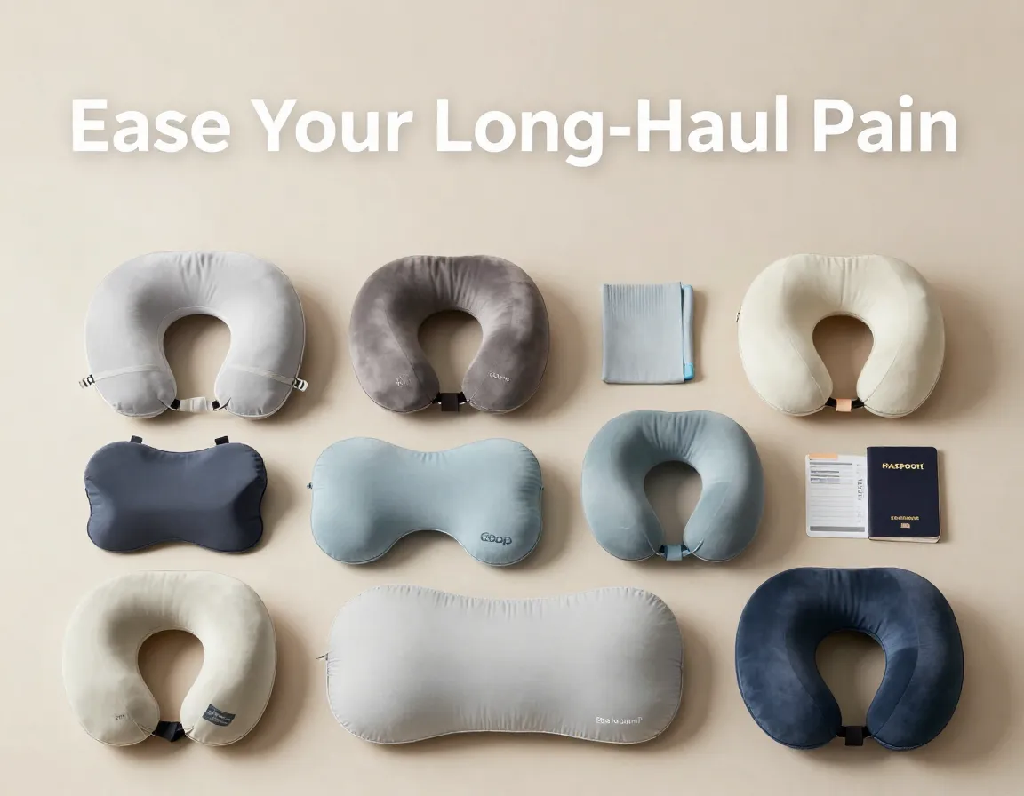 Nine travel neck support pillows ease long haul pain collection flat lay