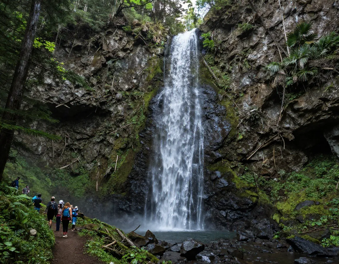 Arethusa falls trail tall horsetail cascade in forested canyon