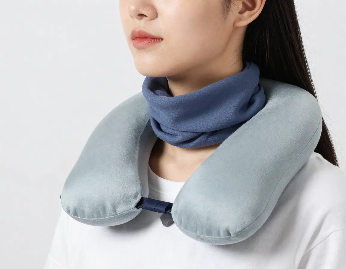 J pillow with unique j shape and scarf attachment fastened