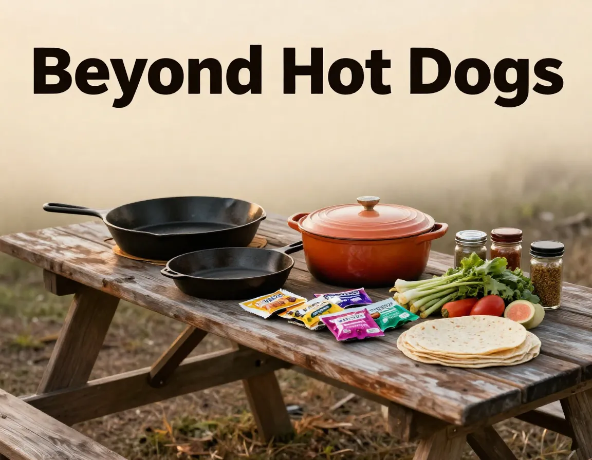 Easy camping meals cookware foil veggies tortillas picnic table