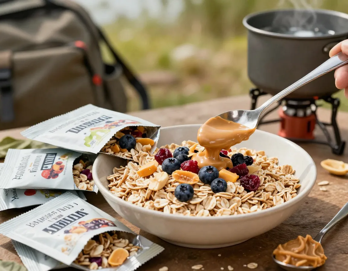 Single serving instant oatmeal packets dried fruit powdered peanut butter