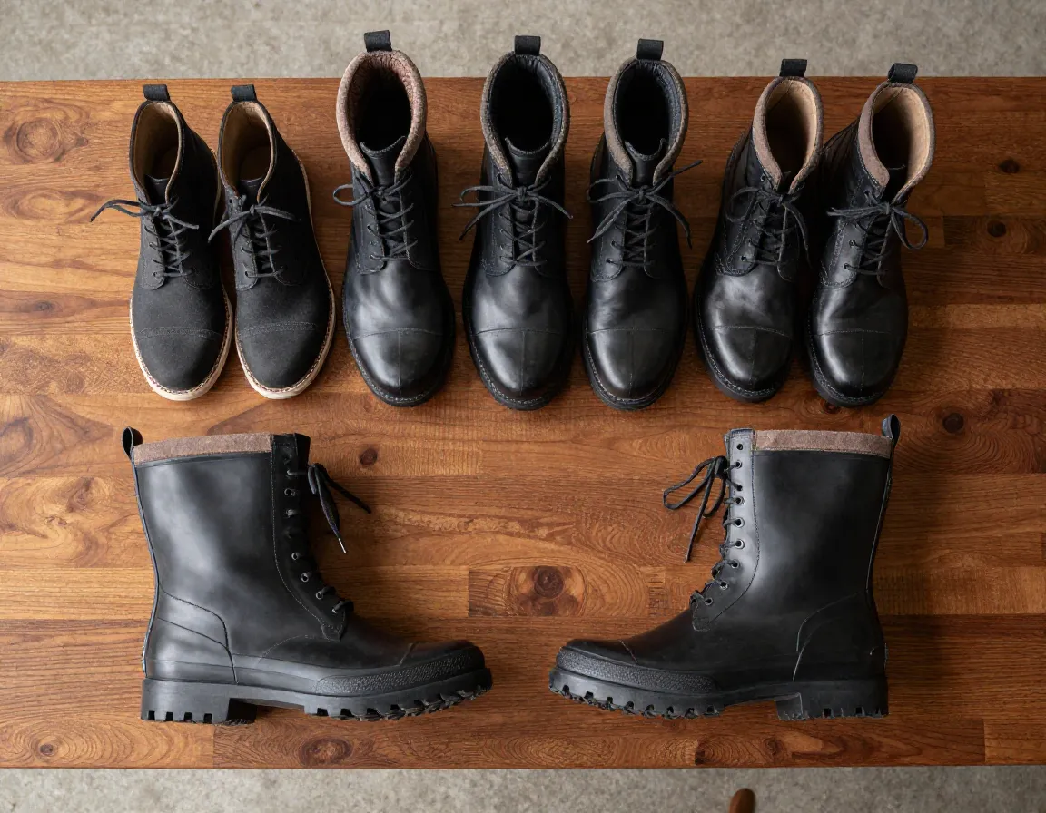 Brunello cucinelli rubber suede ripstop boots on a designer table