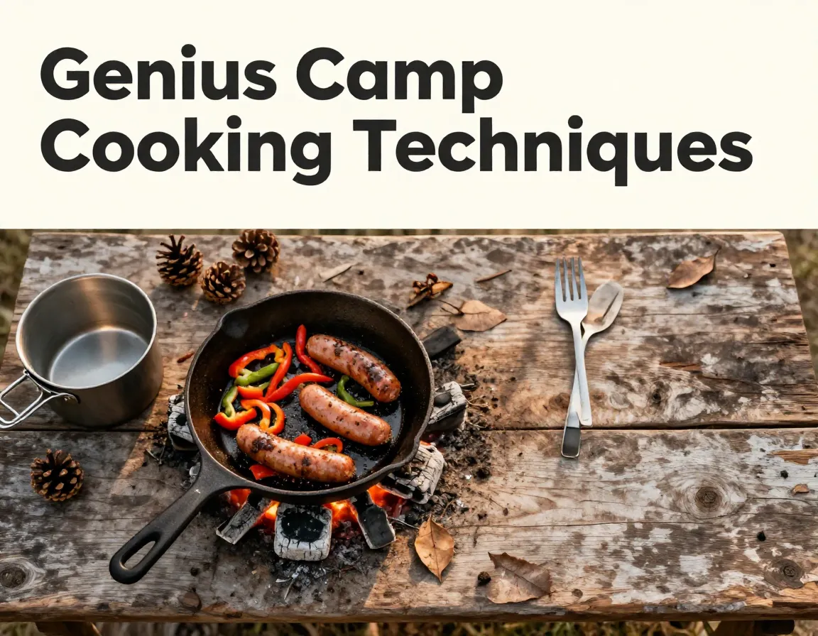 Cast iron skillet campsite embers minimalist cooking resourceful overhead