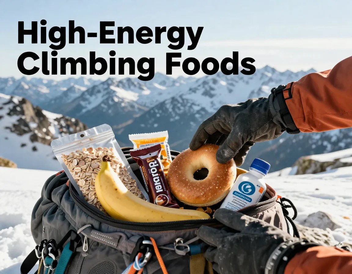 Climber pack opening showing nine high energy mountain food items