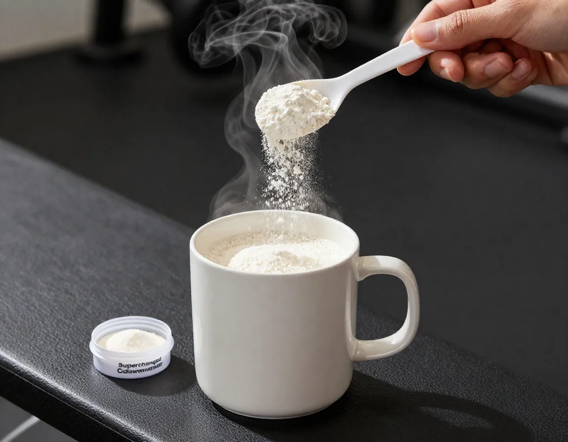 Collagen powder mixed in hot drink before training session