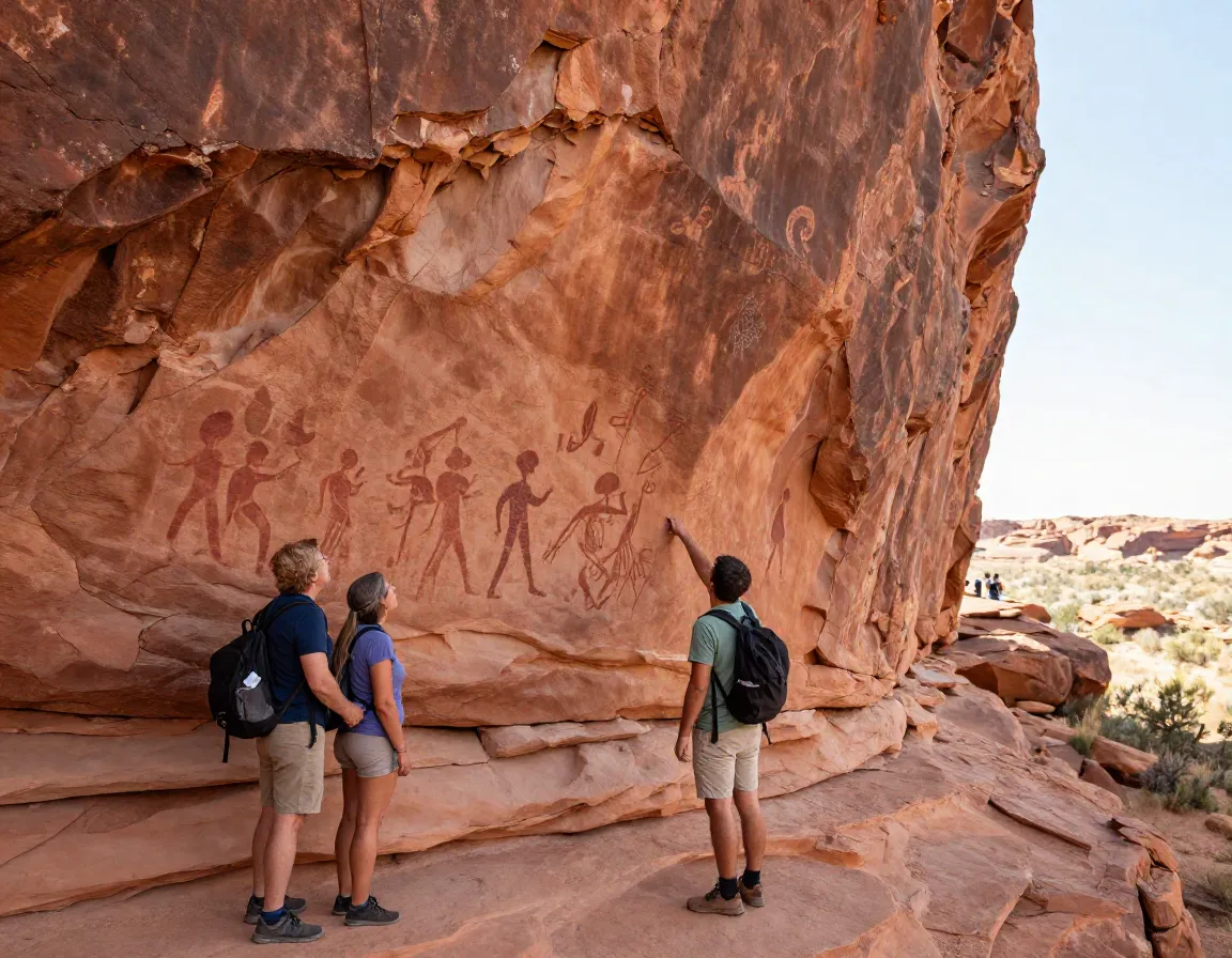 Match the hike to your partners interests couple viewing ancient rock art on canyon wall