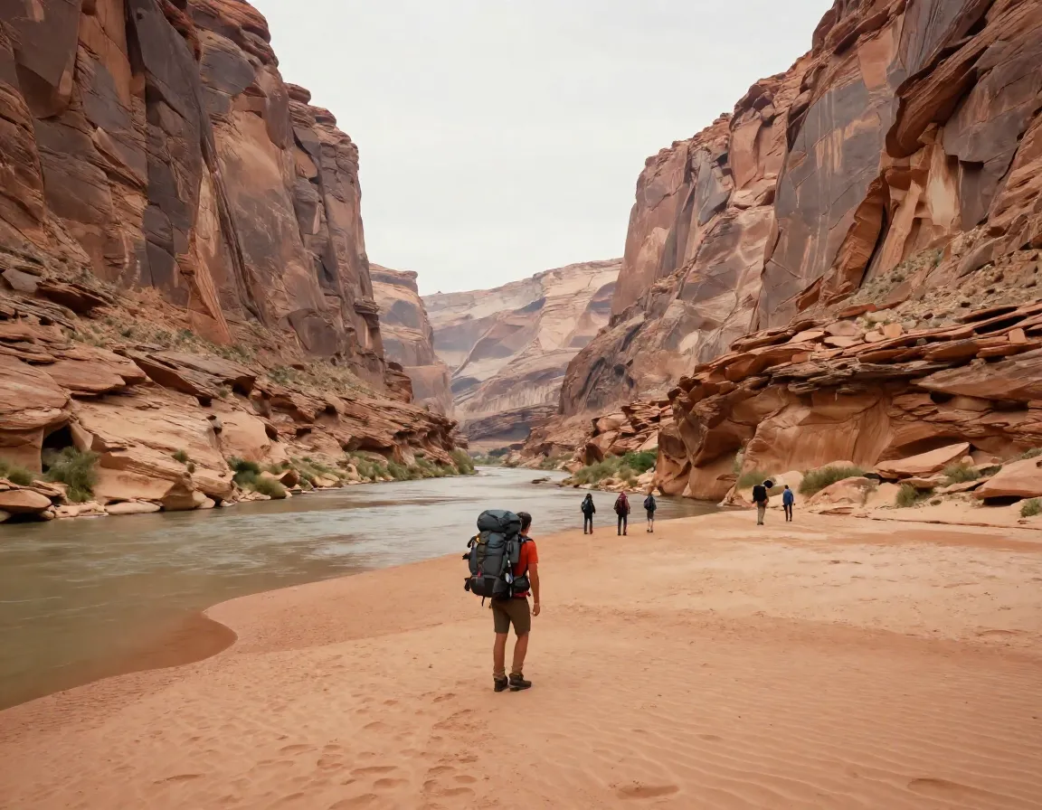 Backpacker surveys vast paria canyon corridor with a heavy multi day pack
