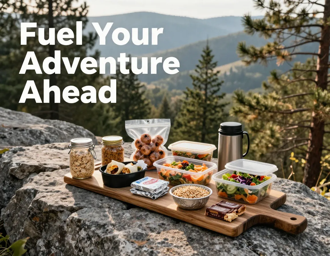 Make ahead camping meals on forest rock ledge arrangement