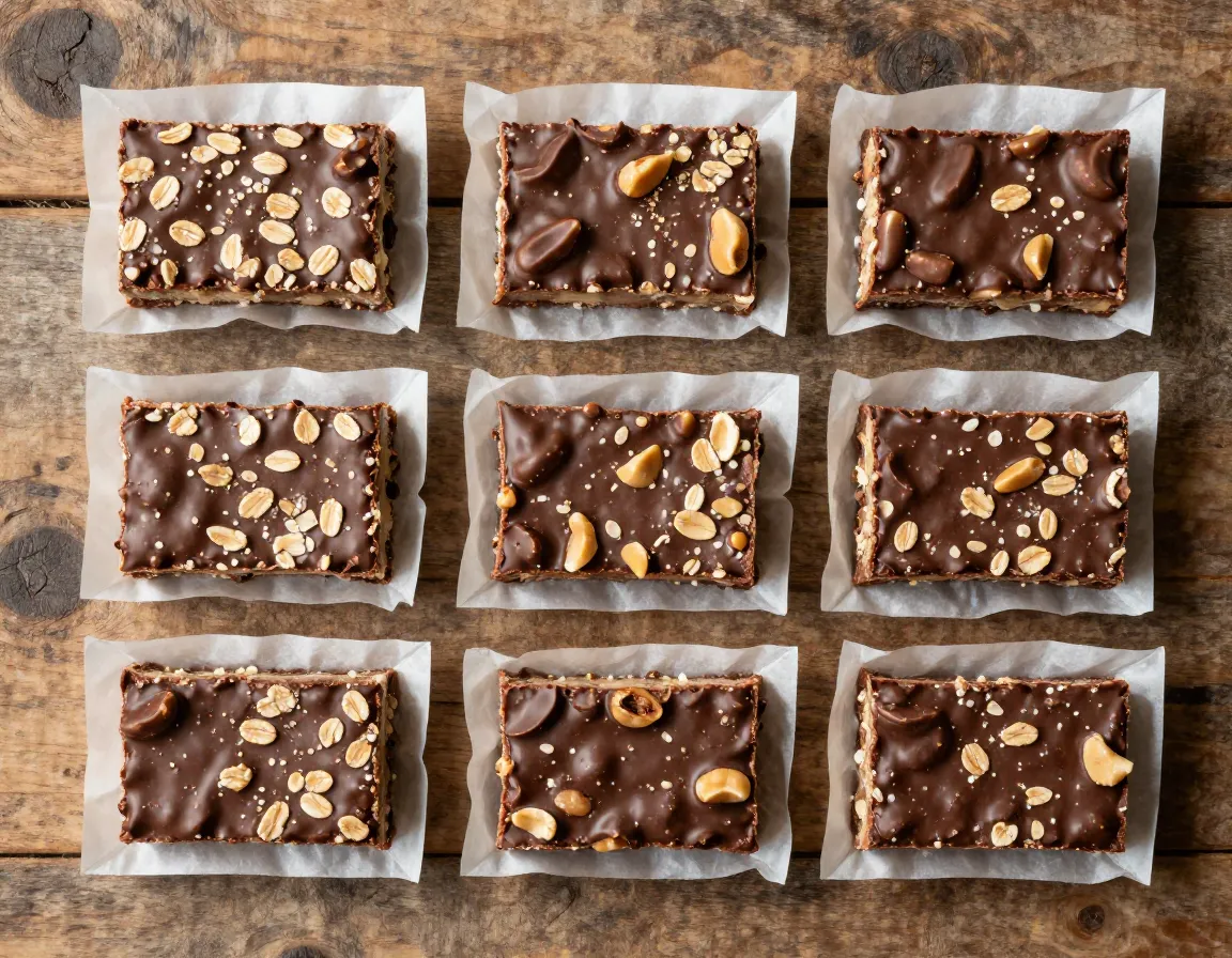 Chocolate peanut butter bars parchment paper wrapped