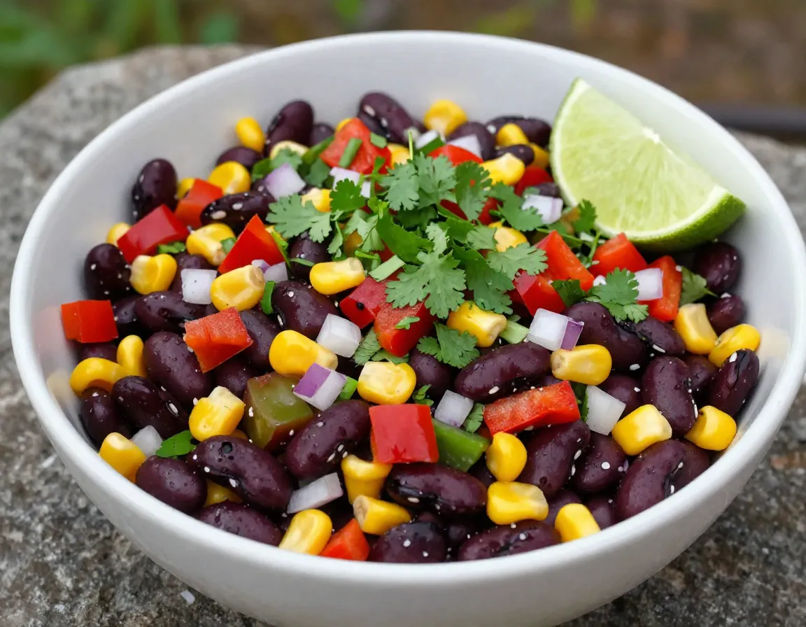 Bean and corn salad with bell pepper and cilantro