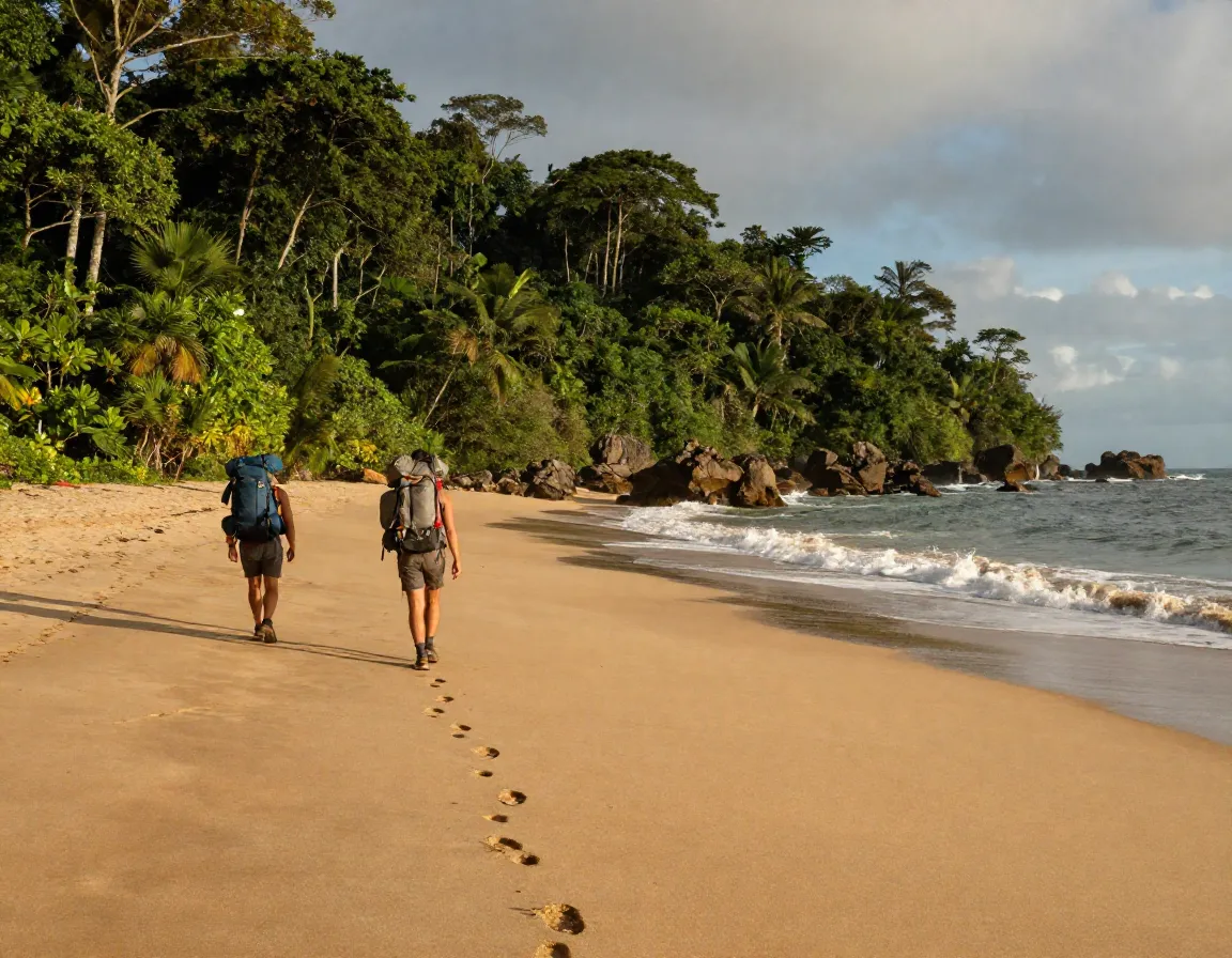 Corcovado national park backpackers on remote multi day wilderness beach trek
