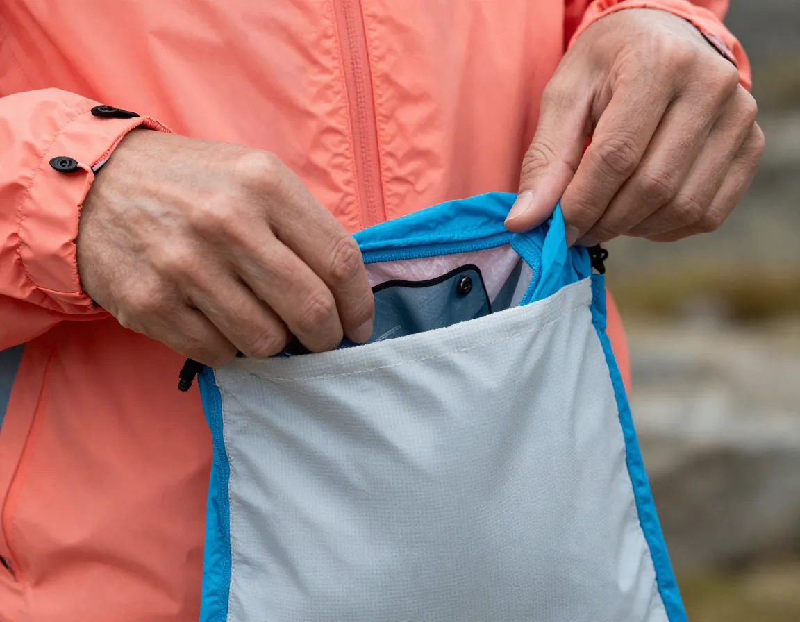 Packable windbreaker dwr coating tiny pouch bright trail color