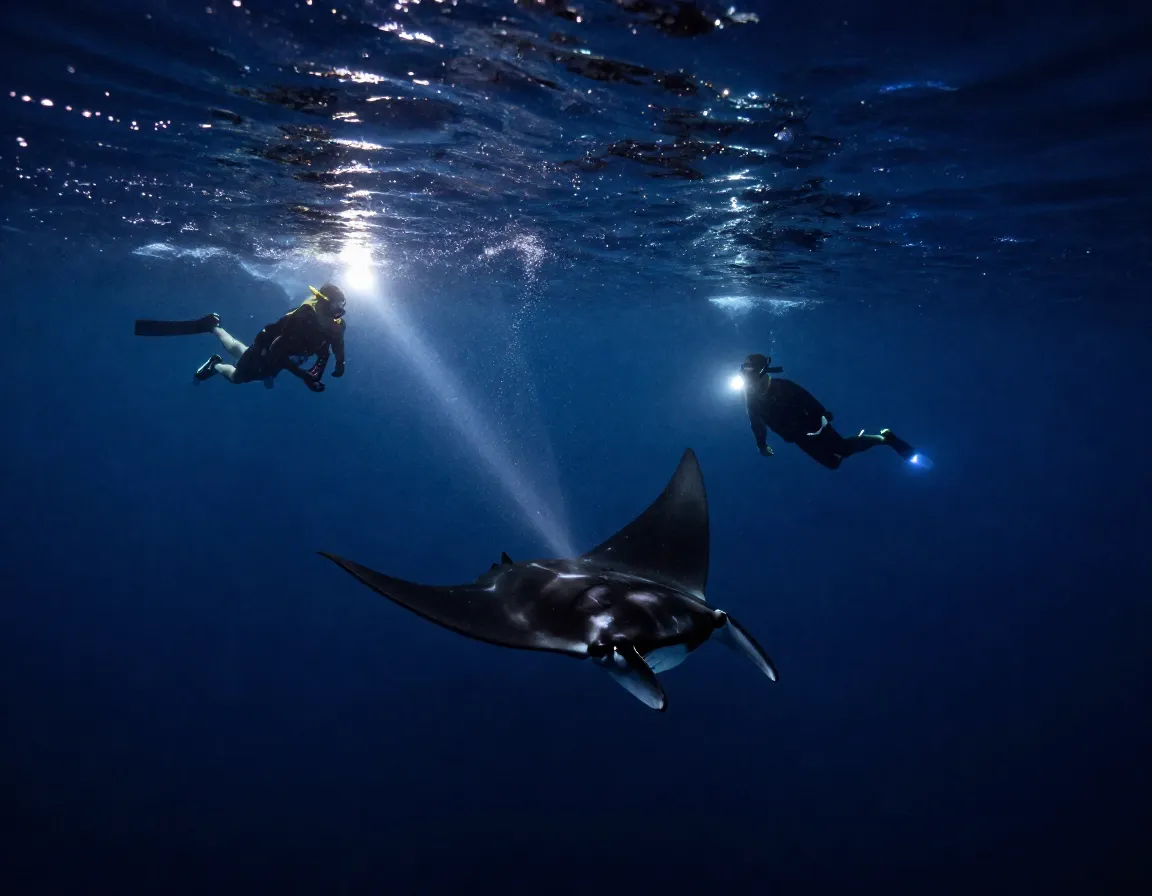 Manta ray night snorkeling tour with underwater lights and plankton