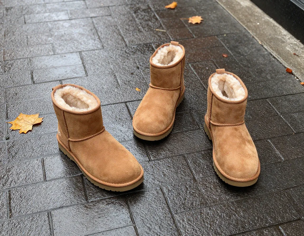 Ugg neumel chukka boot on wet urban brick sidewalk