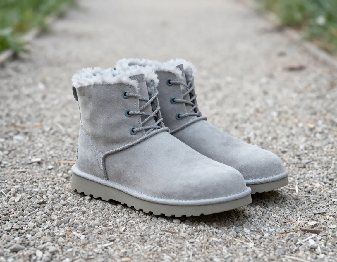 Ugg shasta mid boot on casual gravel garden path