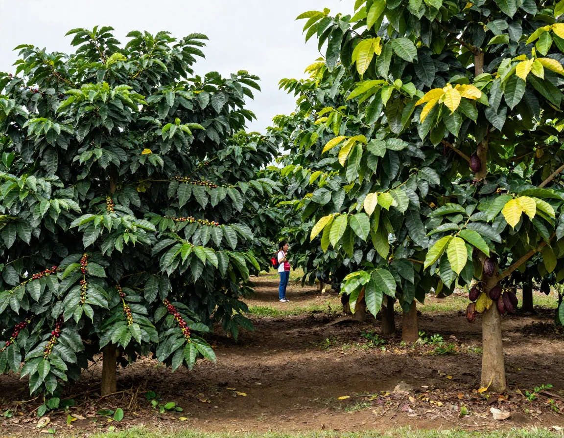 Unique farm growing both coffee and cacao trees