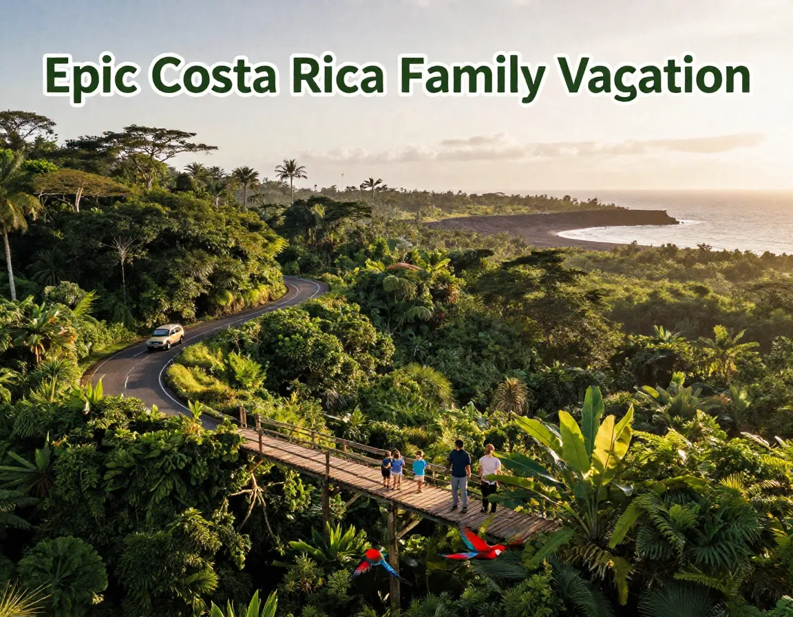 Family rainforest bridge scarlet macaw aerial drone overhead view
