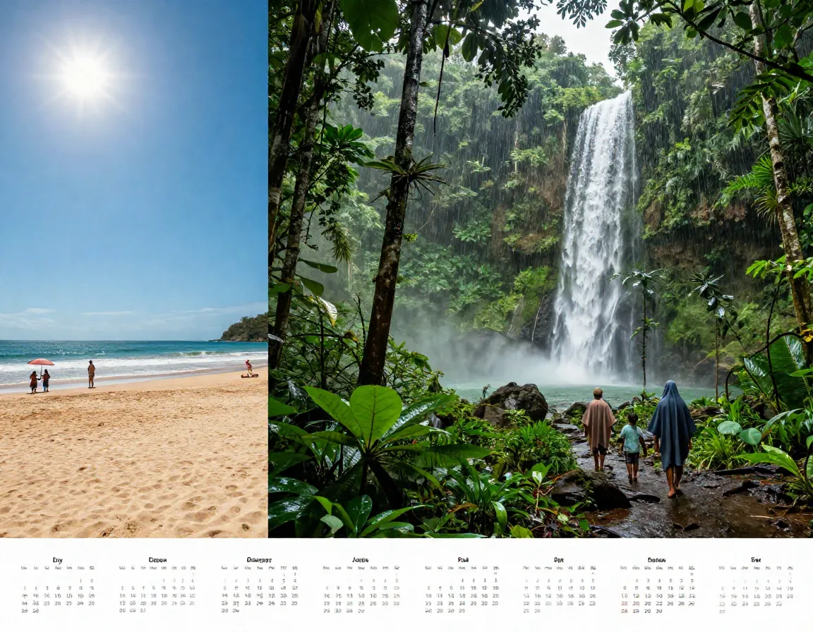 Dry and green seasons of costa rica side by side calendar comparison