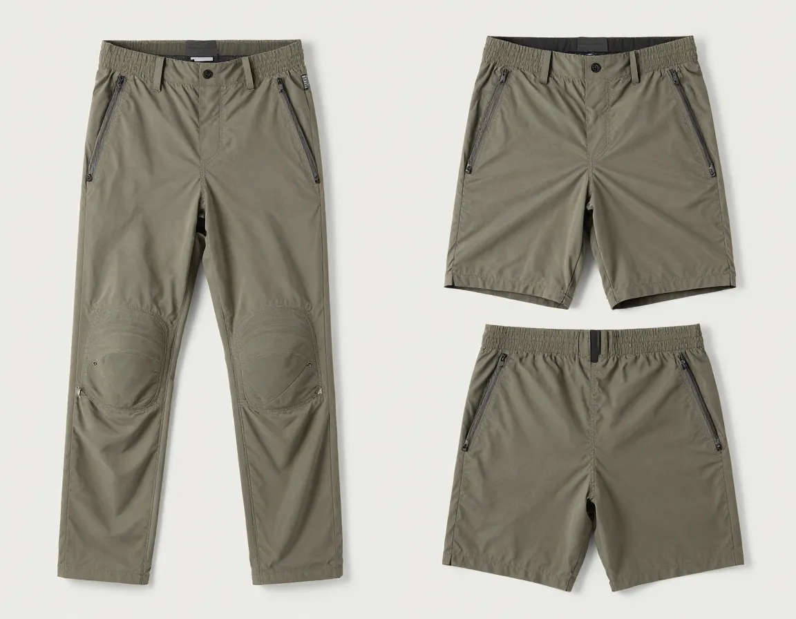 Convertible hiking pants shorts flat lay zippers reinforced knees